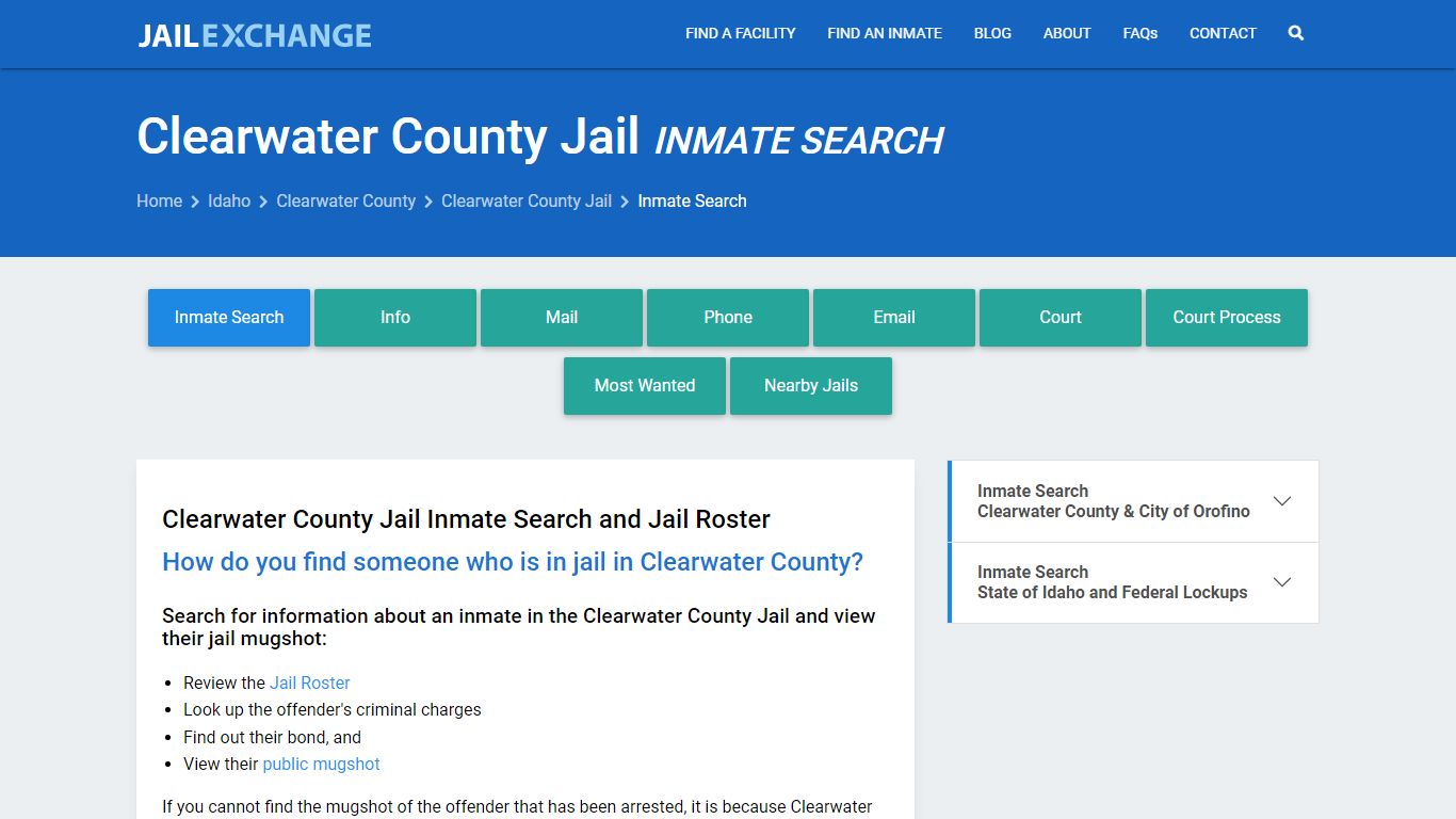 Inmate Search: Roster & Mugshots - Clearwater County Jail, ID
