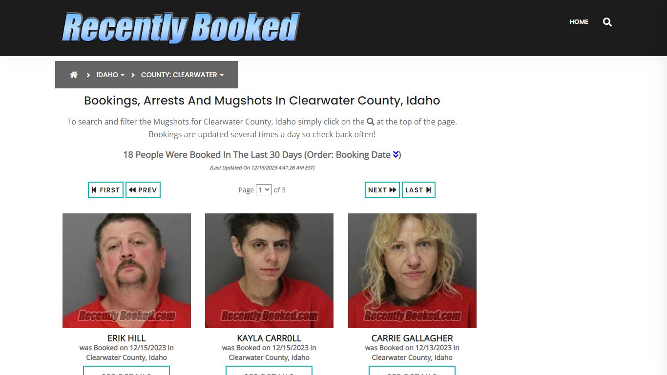 Recent bookings, Arrests, Mugshots in Clearwater County, Idaho