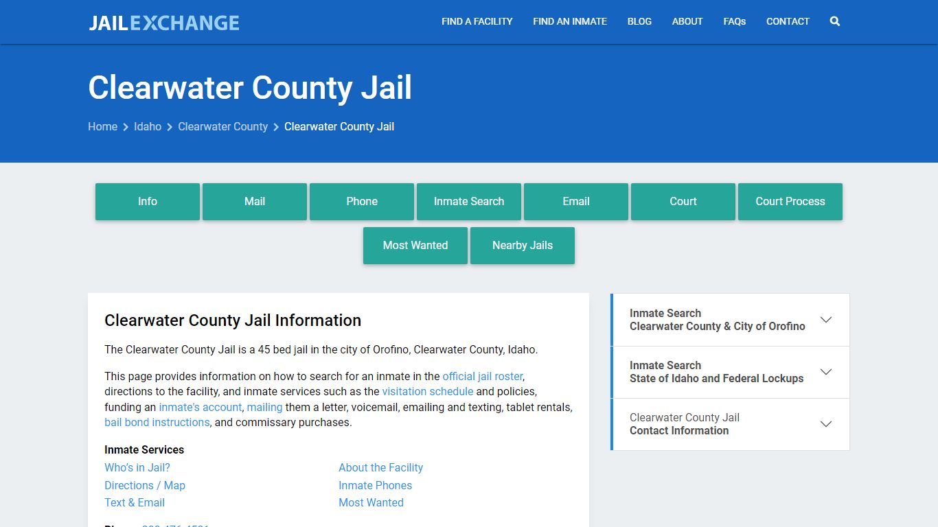 Clearwater County Jail, ID Inmate Search, Information