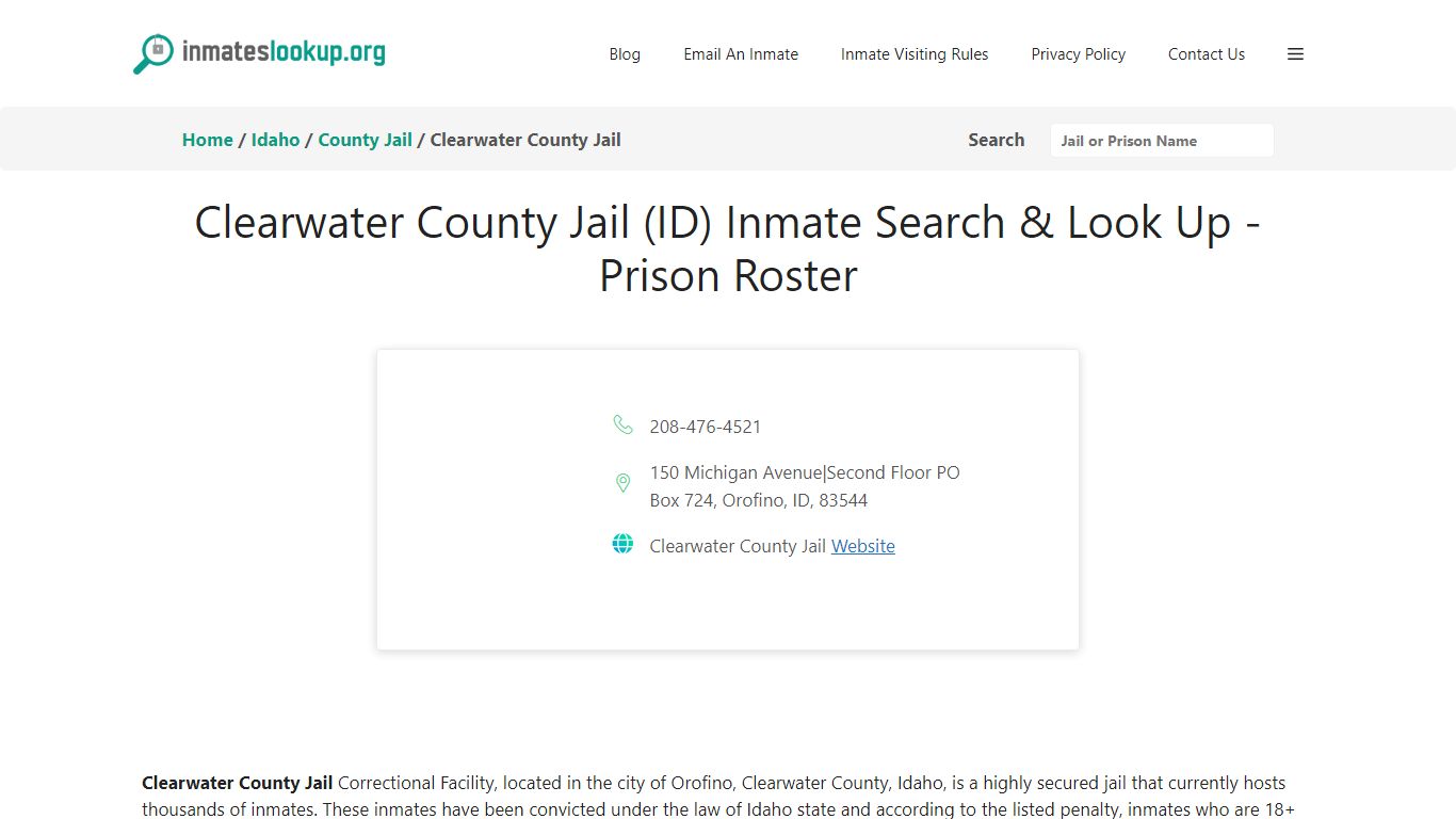Clearwater County Jail (ID) Inmate Search & Look Up - Prison Roster
