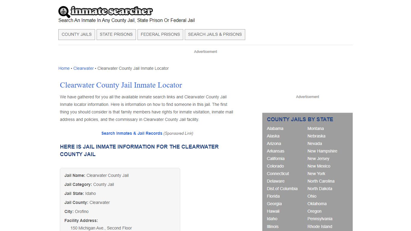 Clearwater County Jail Inmate Locator - Inmate Searcher